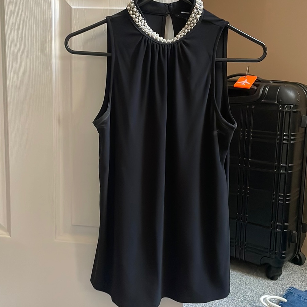 WHBM black shell with pearl embellishment neck